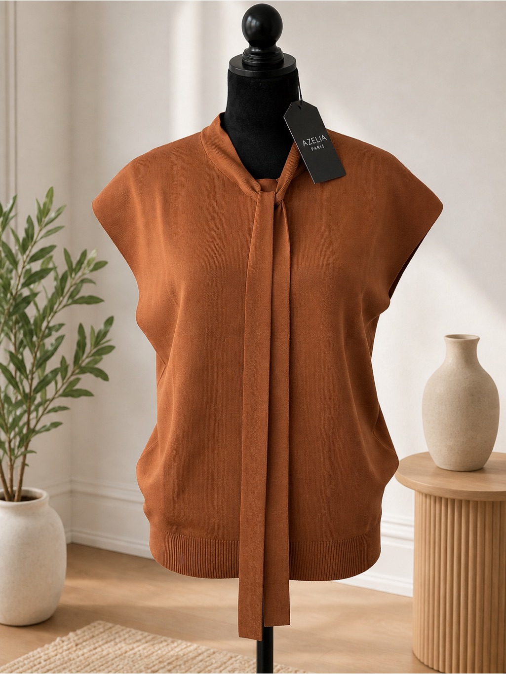 Aleeza Paris Sleeveless Vest- Cocoa